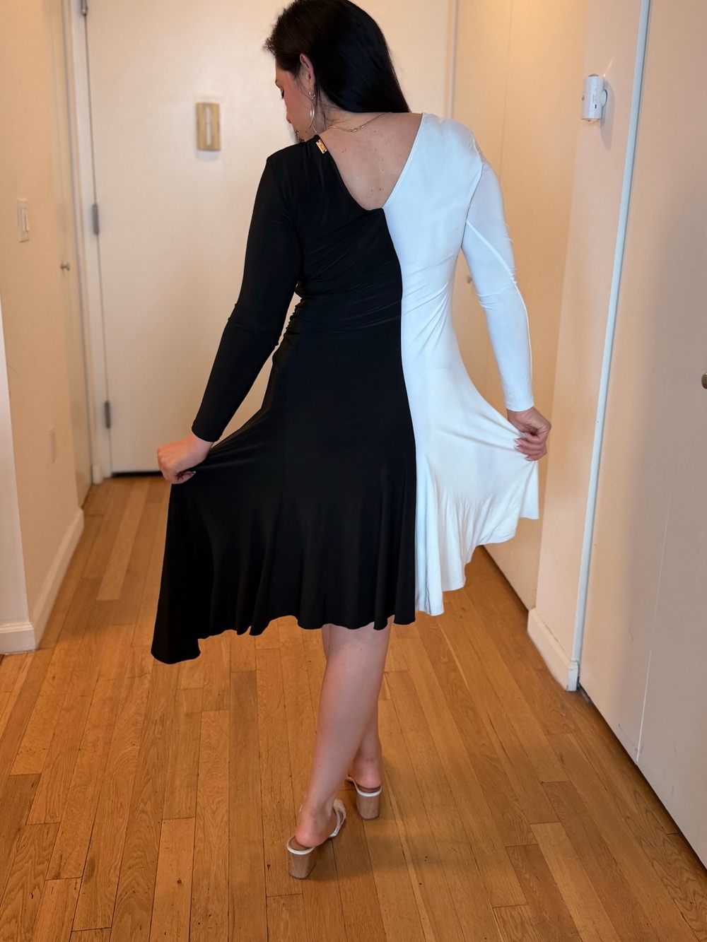 $300 Miari Latin Dance Asymmetrical Black and White Dress XL